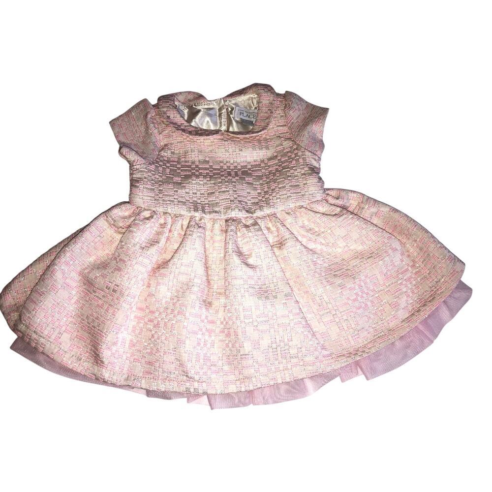 Pink Silver Baby Dress Size 6-9mths Ruffle Hem Collar Short Sleeve Underpants